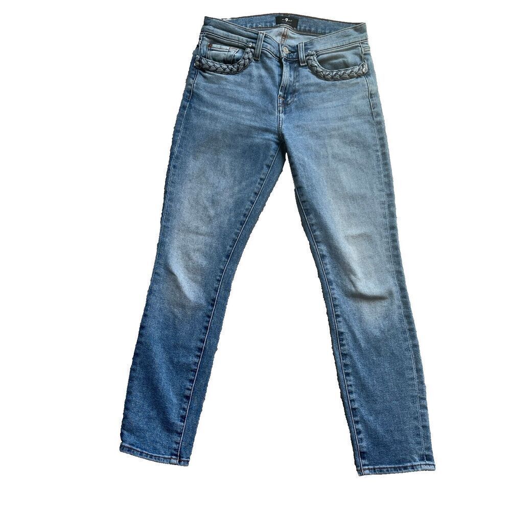7 For All Mankind Womens 25 Blue The Ankle Skinny Light Medium Wash‎ Denim Jeans